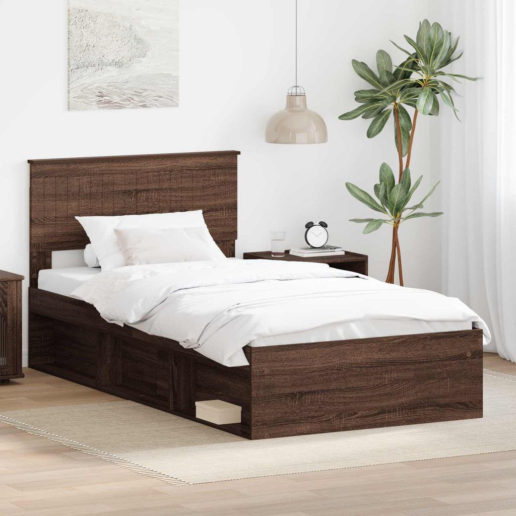 Bed Frame with Headboard Brown Oak 100 x 200 cm Solid Pine Wood