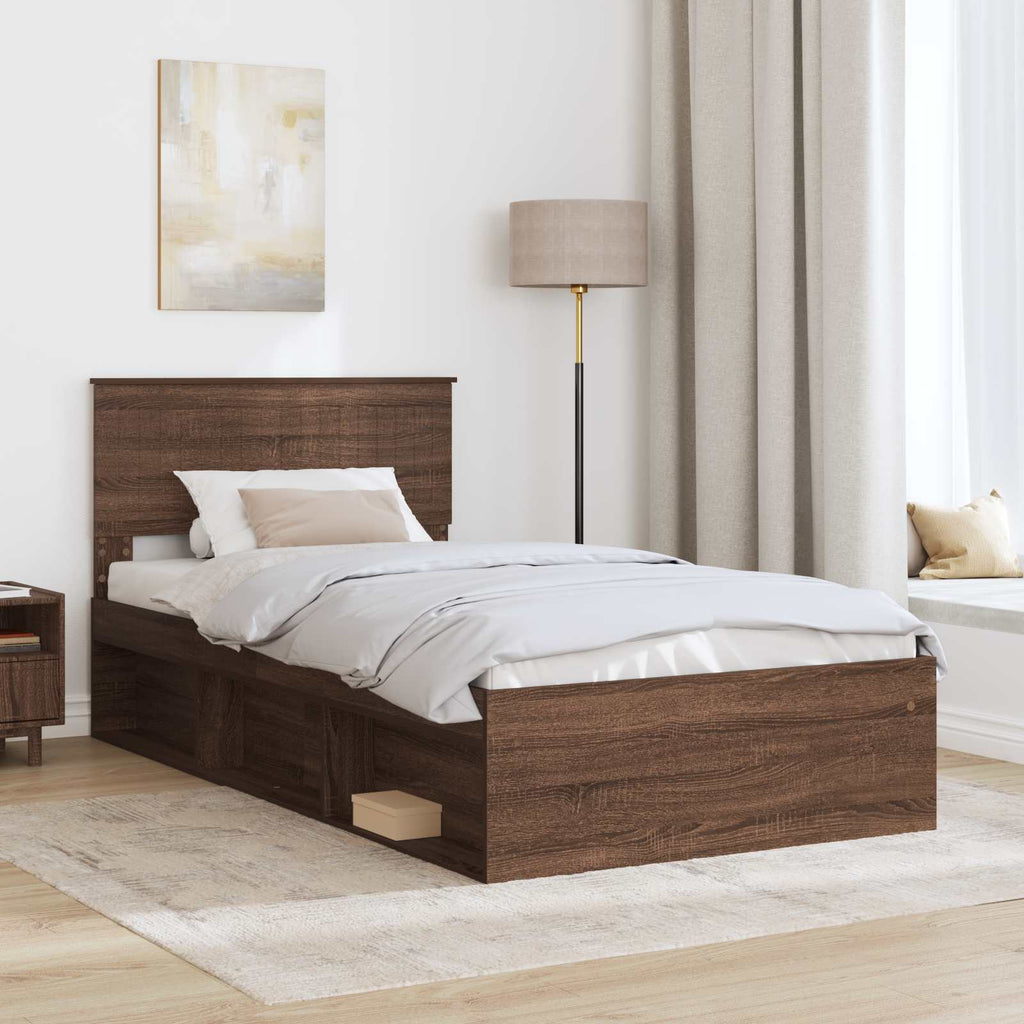 Bed Frame with Headboard Brown Oak 100 x 200 cm Solid Pine Wood