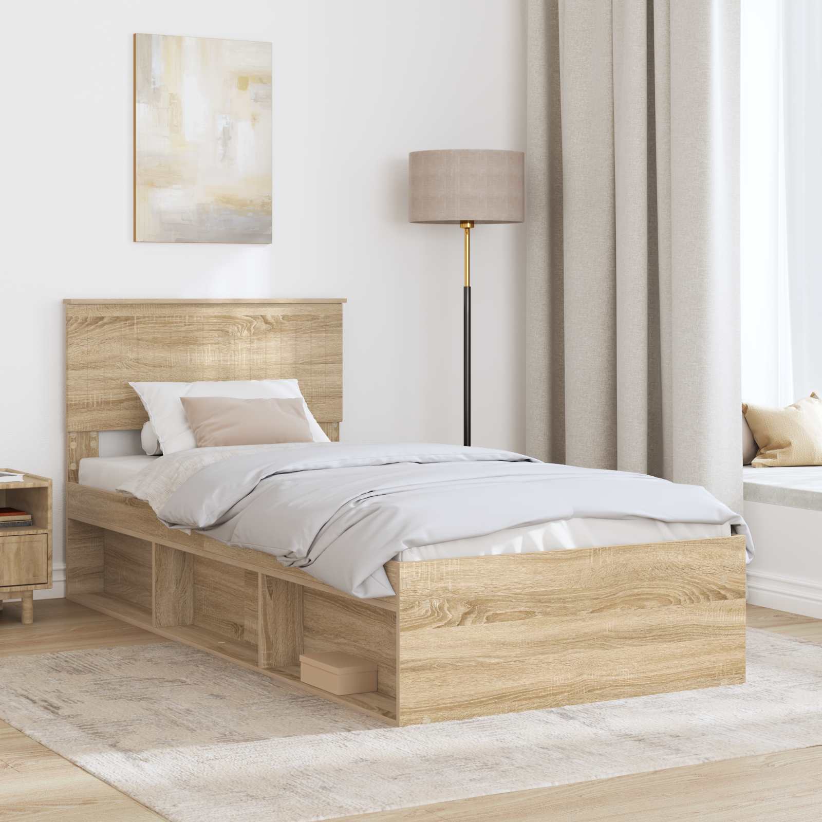 Bed Frame with Headboard Sonoma 90 x 190 cm Solid Pine Wood
