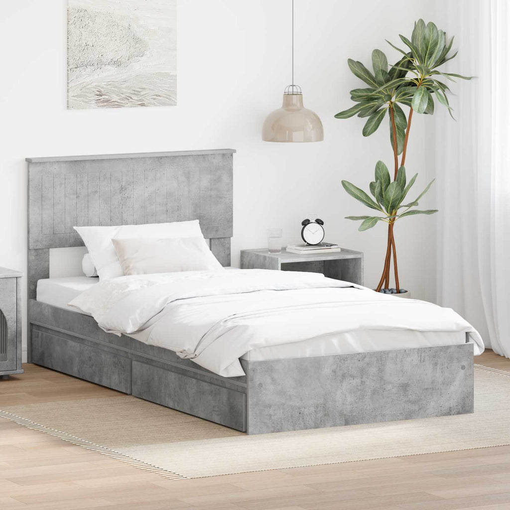 Storage Bed Concrete Grey 100 x 200 cm Engineered Wood