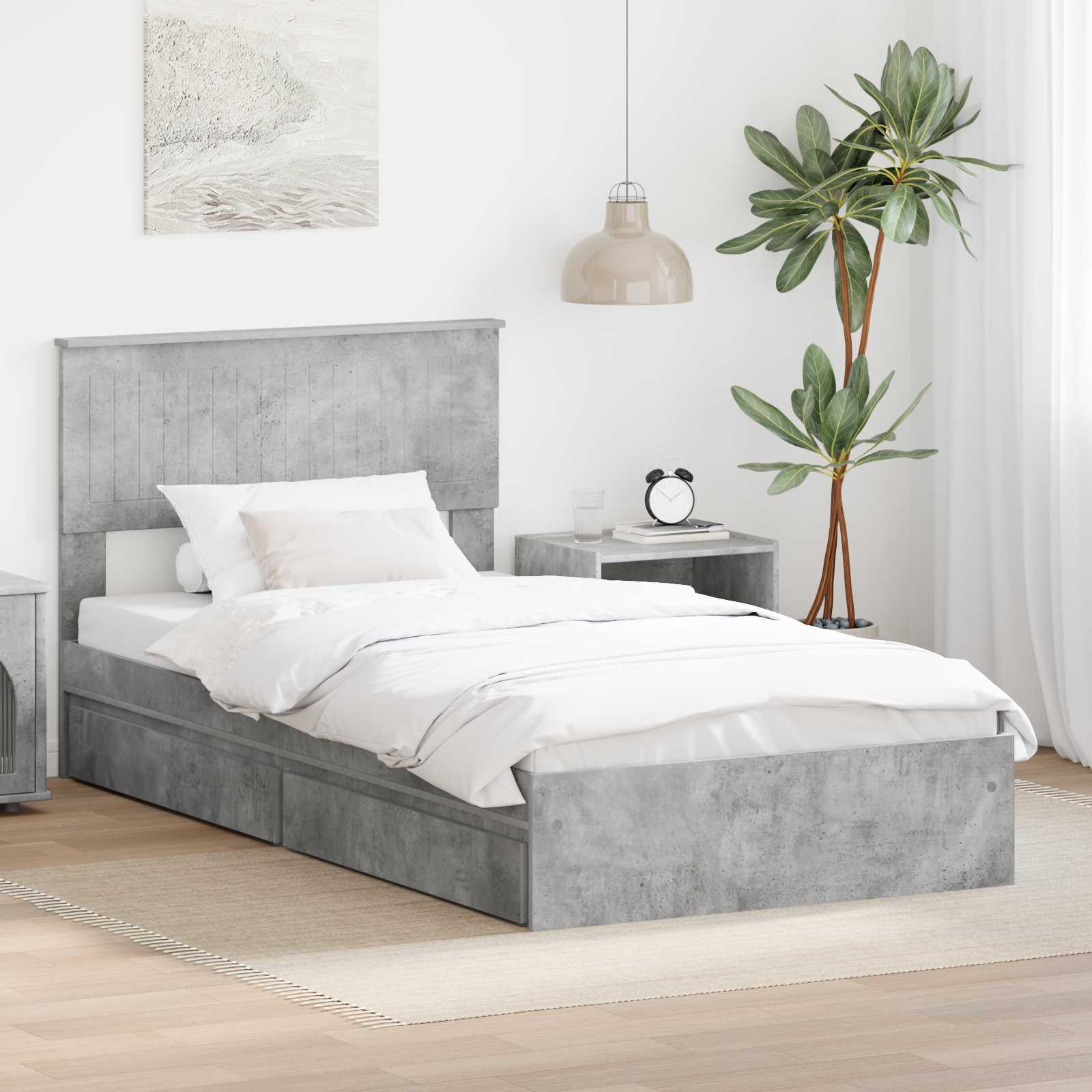 Storage Bed Concrete Grey 100 x 200 cm Engineered Wood