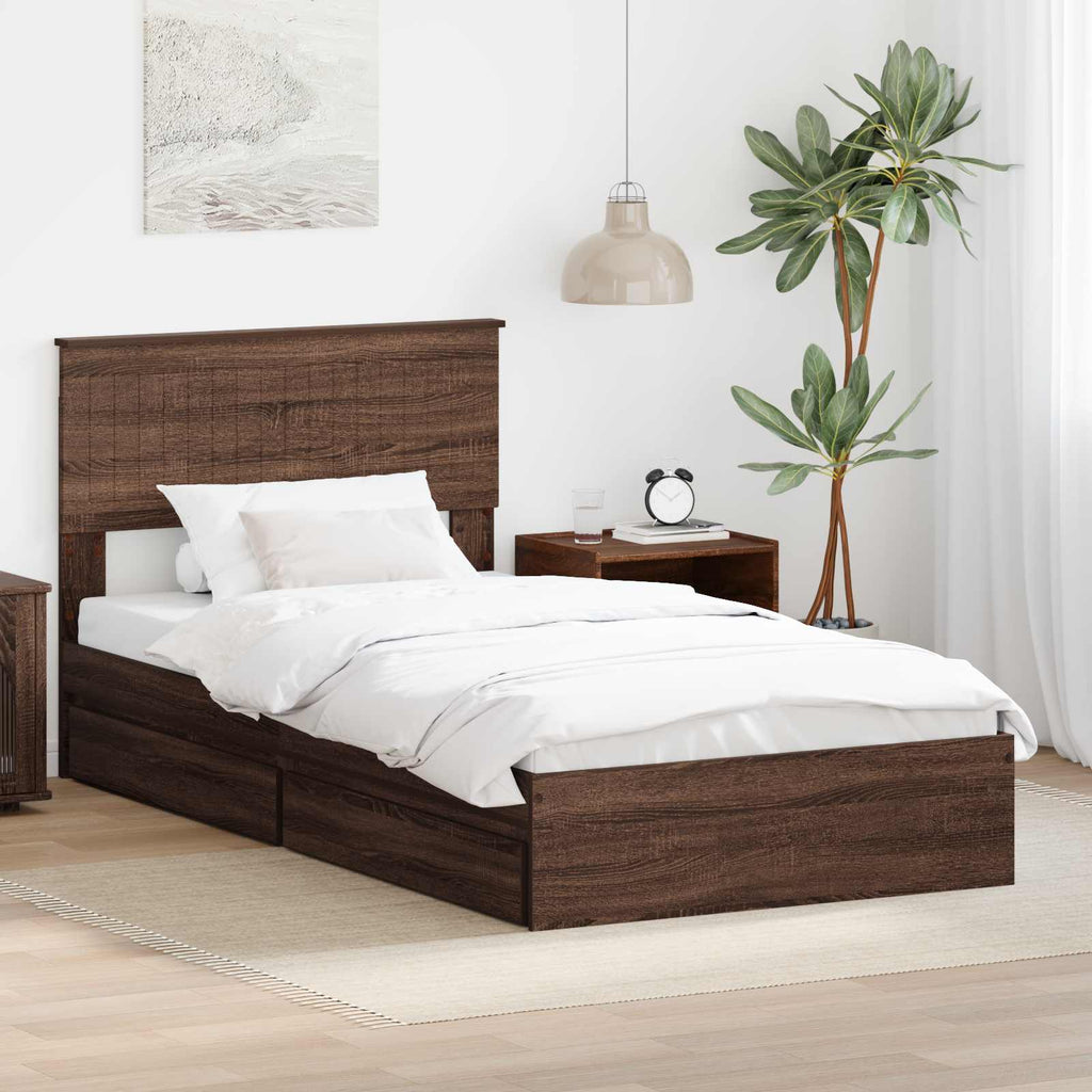 Storage Bed with Drawer Brown Oak 100 x 200 cm Engineered Wood