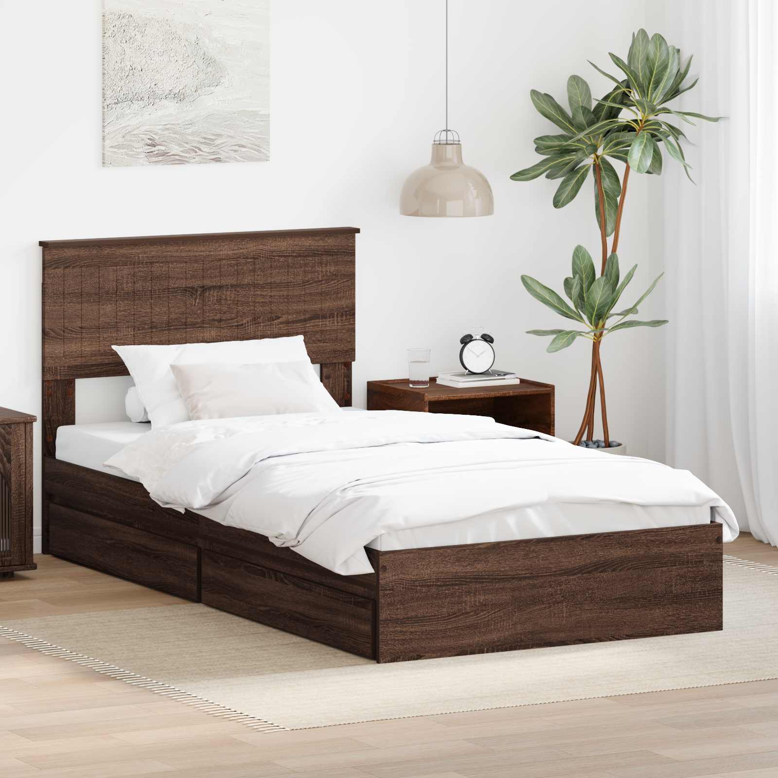 Storage Bed with Drawer Brown Oak 100 x 200 cm Engineered Wood