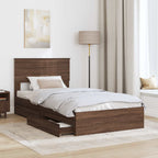 Storage Bed with Drawer Brown Oak 100 x 200 cm Engineered Wood