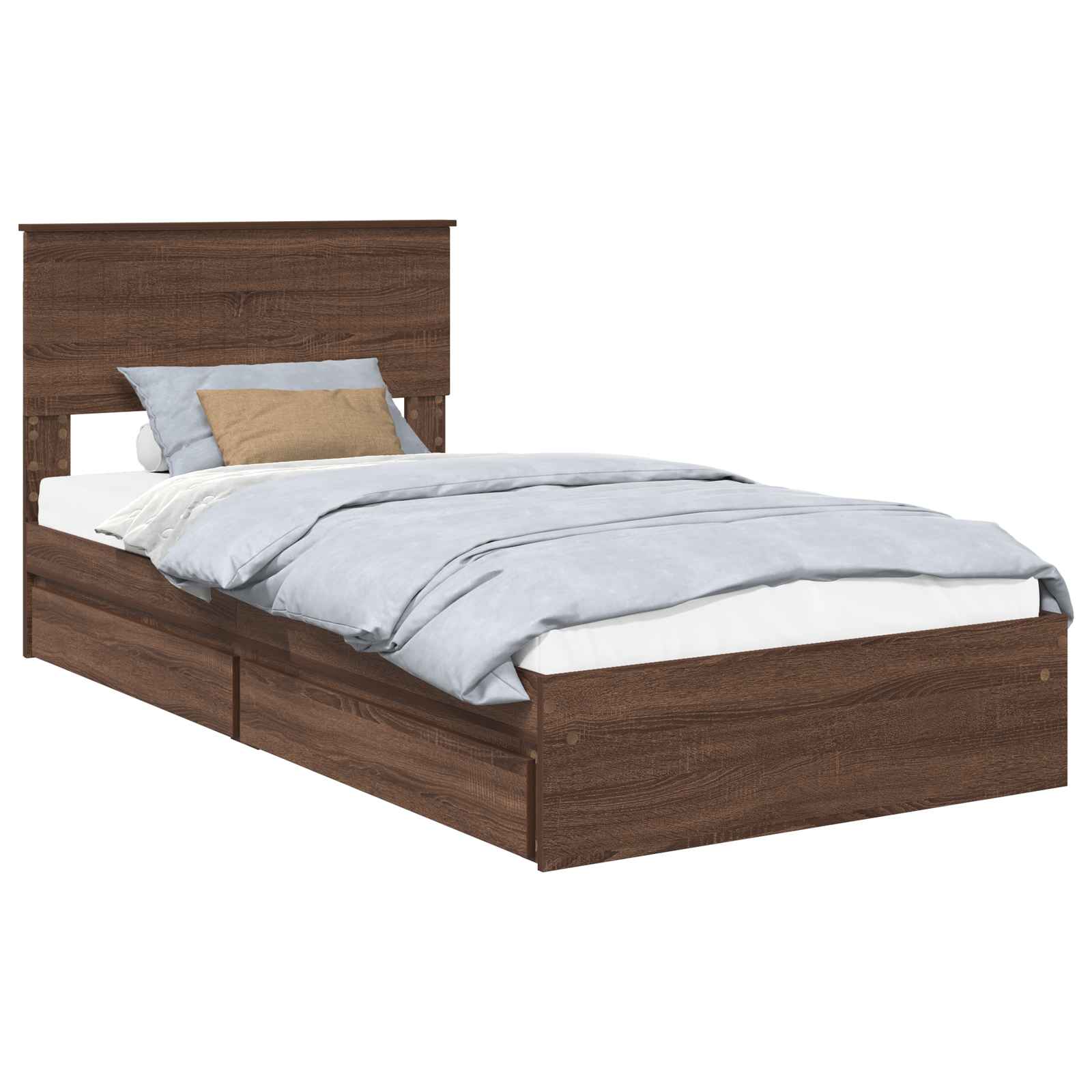 Storage Bed with Drawer Brown Oak 100 x 200 cm Engineered Wood