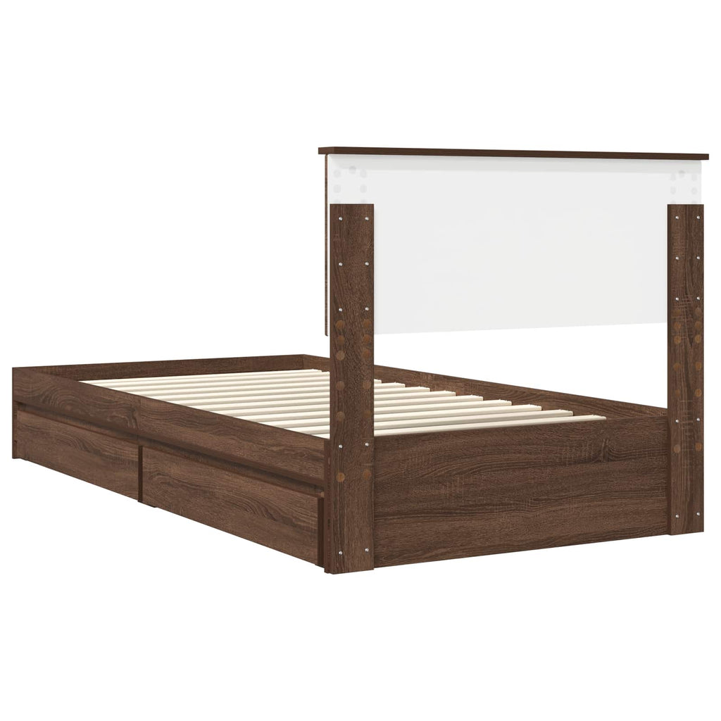 Storage Bed with Drawer Brown Oak 100 x 200 cm Engineered Wood