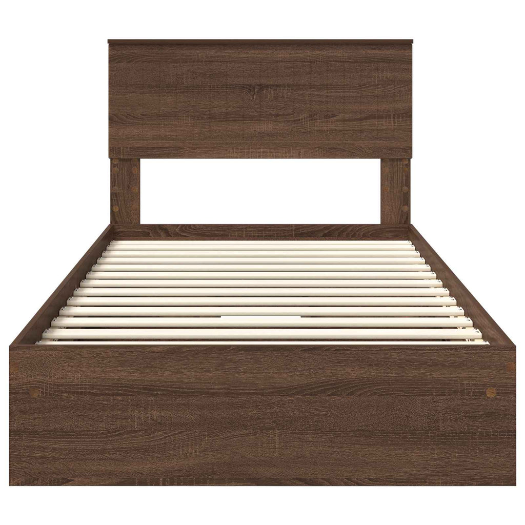 Storage Bed with Drawer Brown Oak 100 x 200 cm Engineered Wood