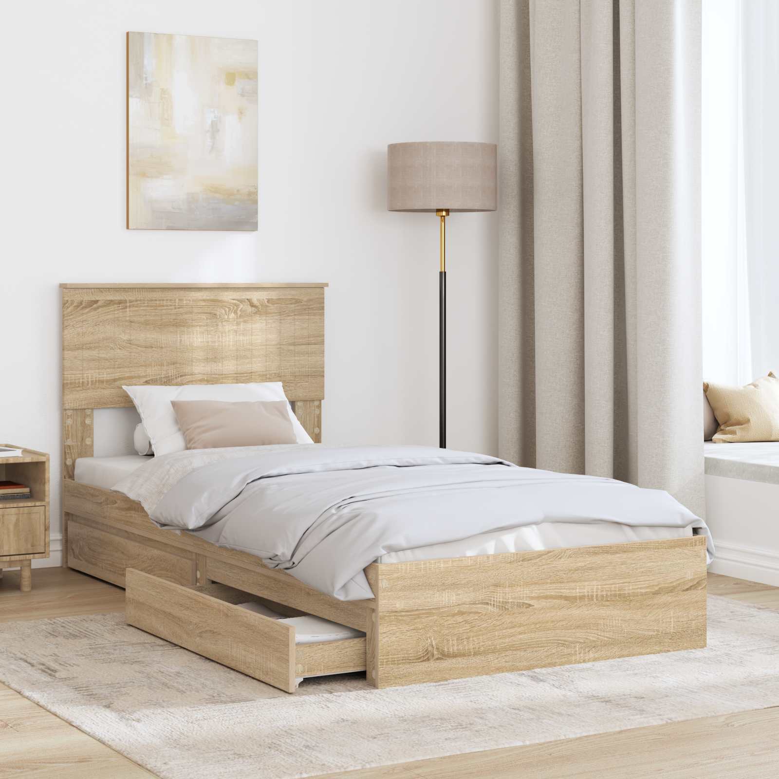 Storage Bed with Drawer Sonoma Oak 90 x 200 cm Engineered Wood