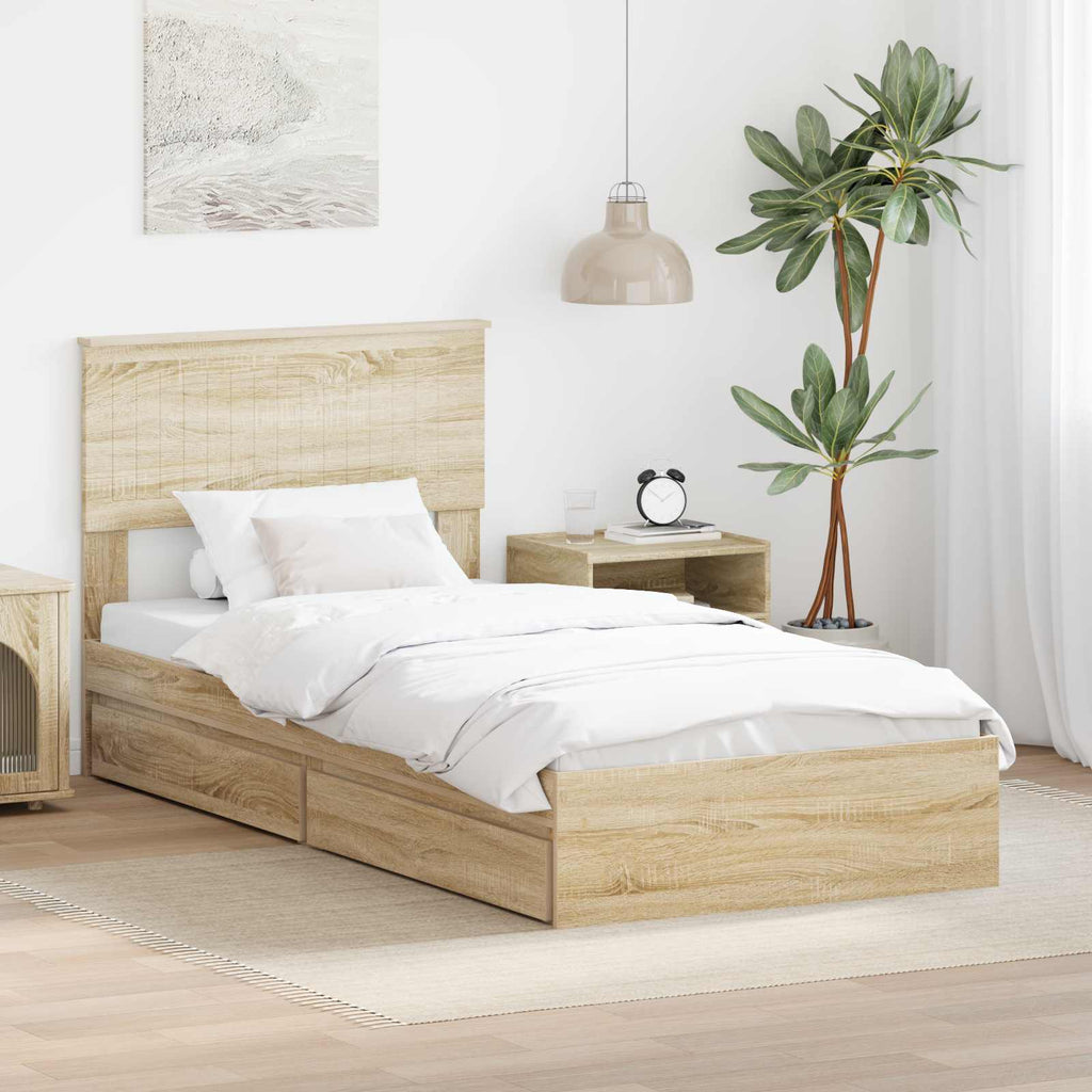 Storage Bed with Drawer Sonoma Oak 90 x 190 cm Engineered Wood