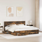 Bed Frame with Drawer Smoked Oak 200 x 200 cm Engineered Wood