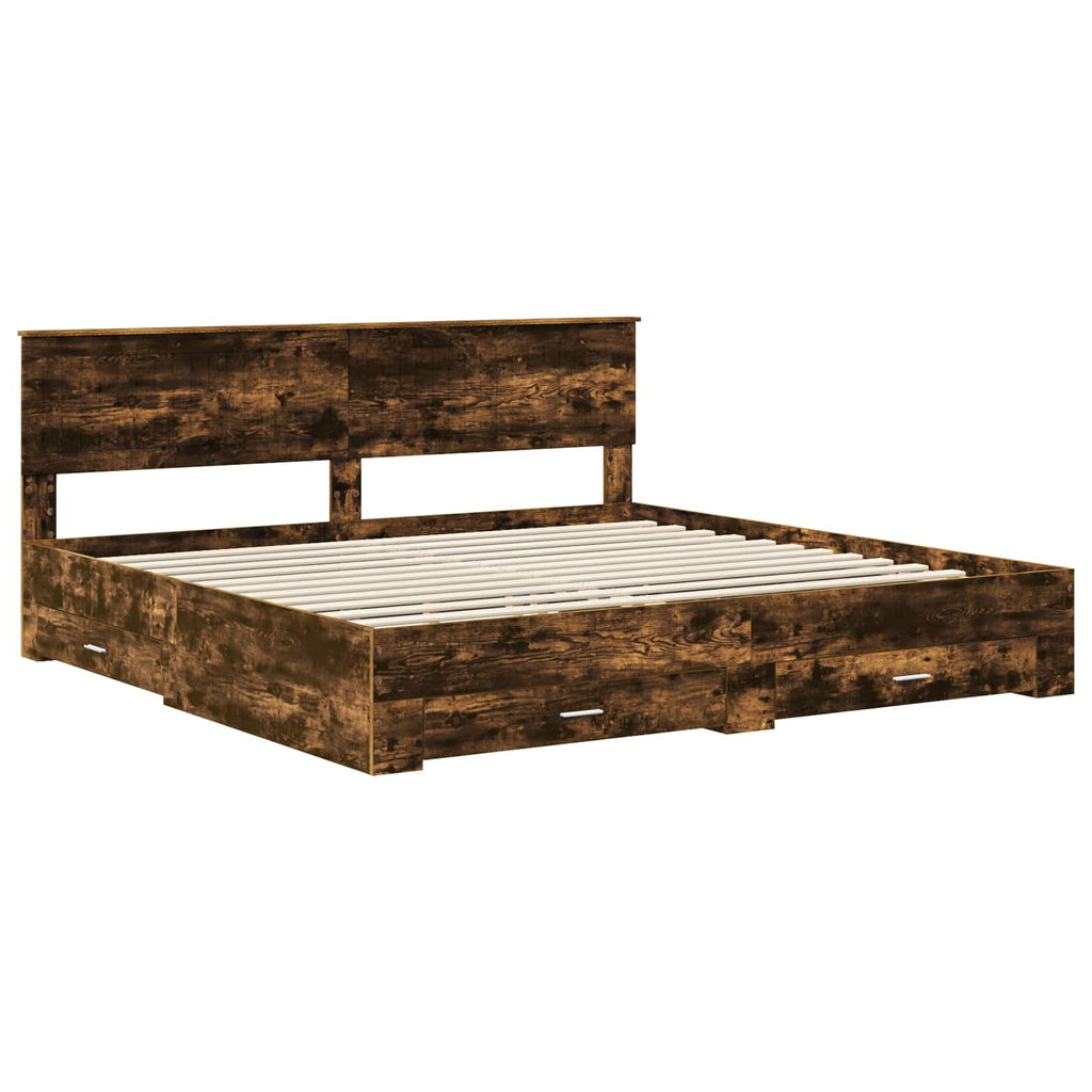 Bed Frame with Drawer Smoked Oak 200 x 200 cm Engineered Wood
