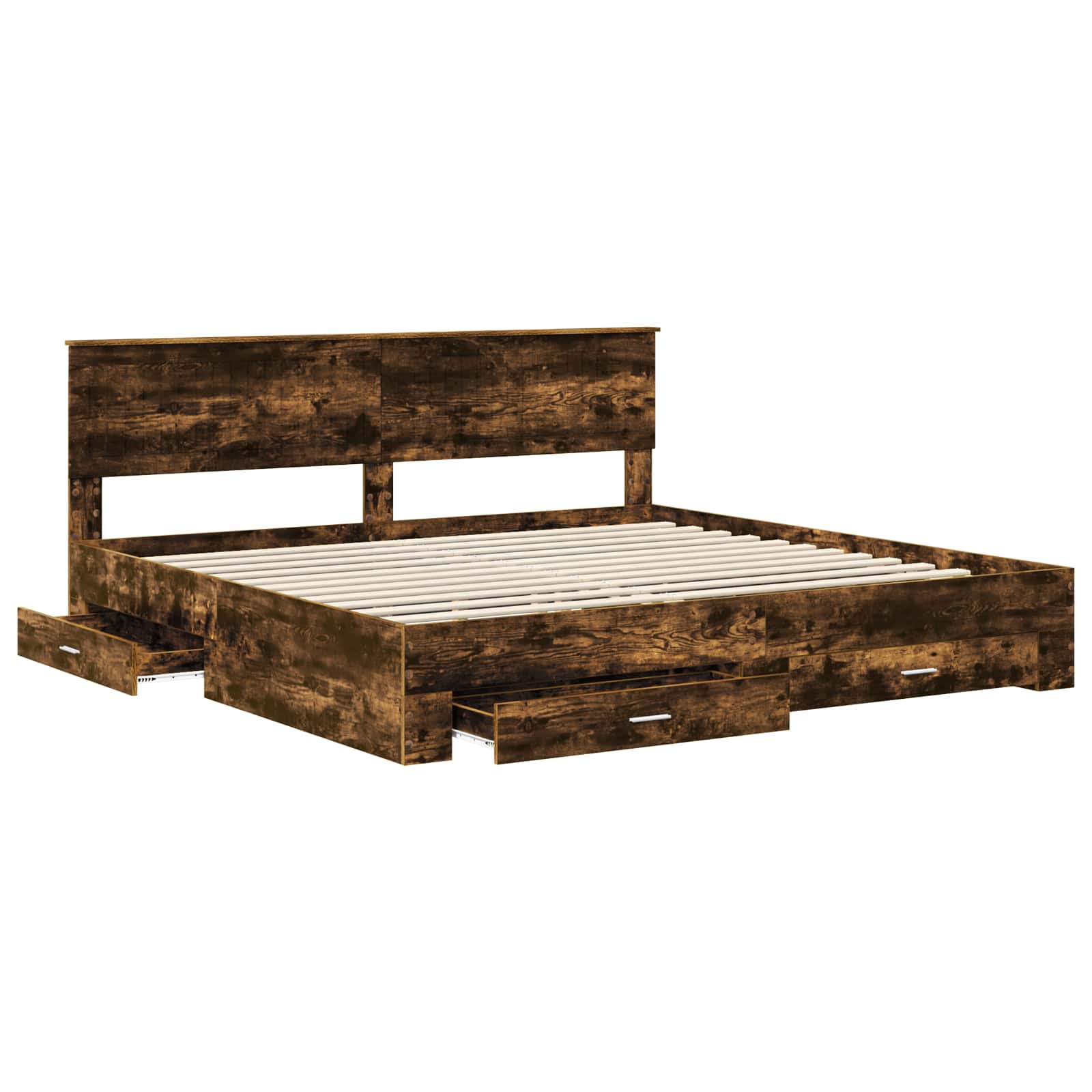 Bed Frame with Drawer Smoked Oak 200 x 200 cm Engineered Wood