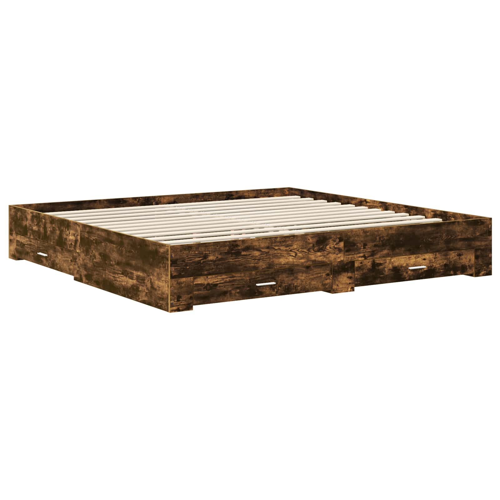Bed Frame with Drawer Smoked Oak 200 x 200 cm Engineered Wood