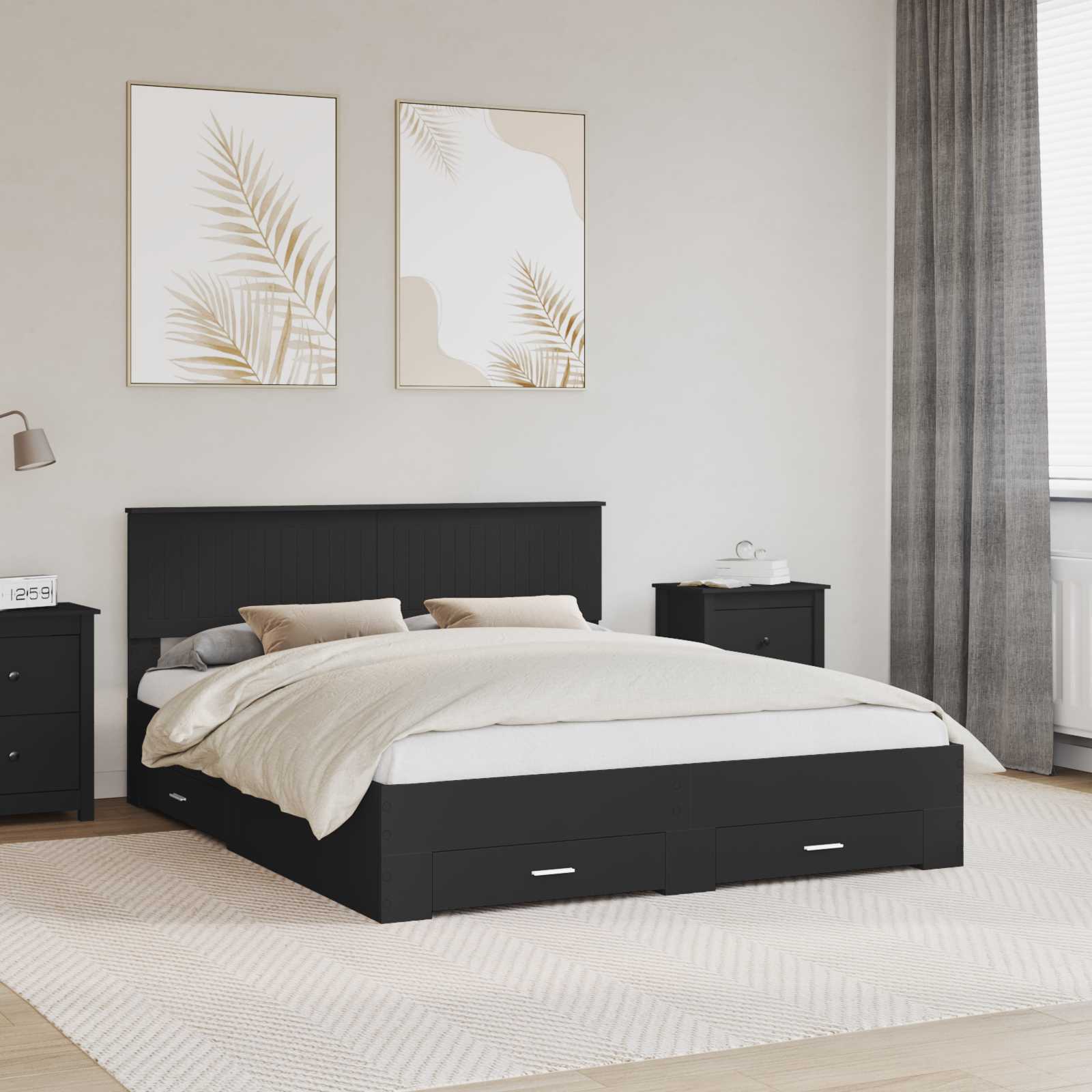 Bed Frame with Headboard Black 160 x 200 cm Engineered Wood