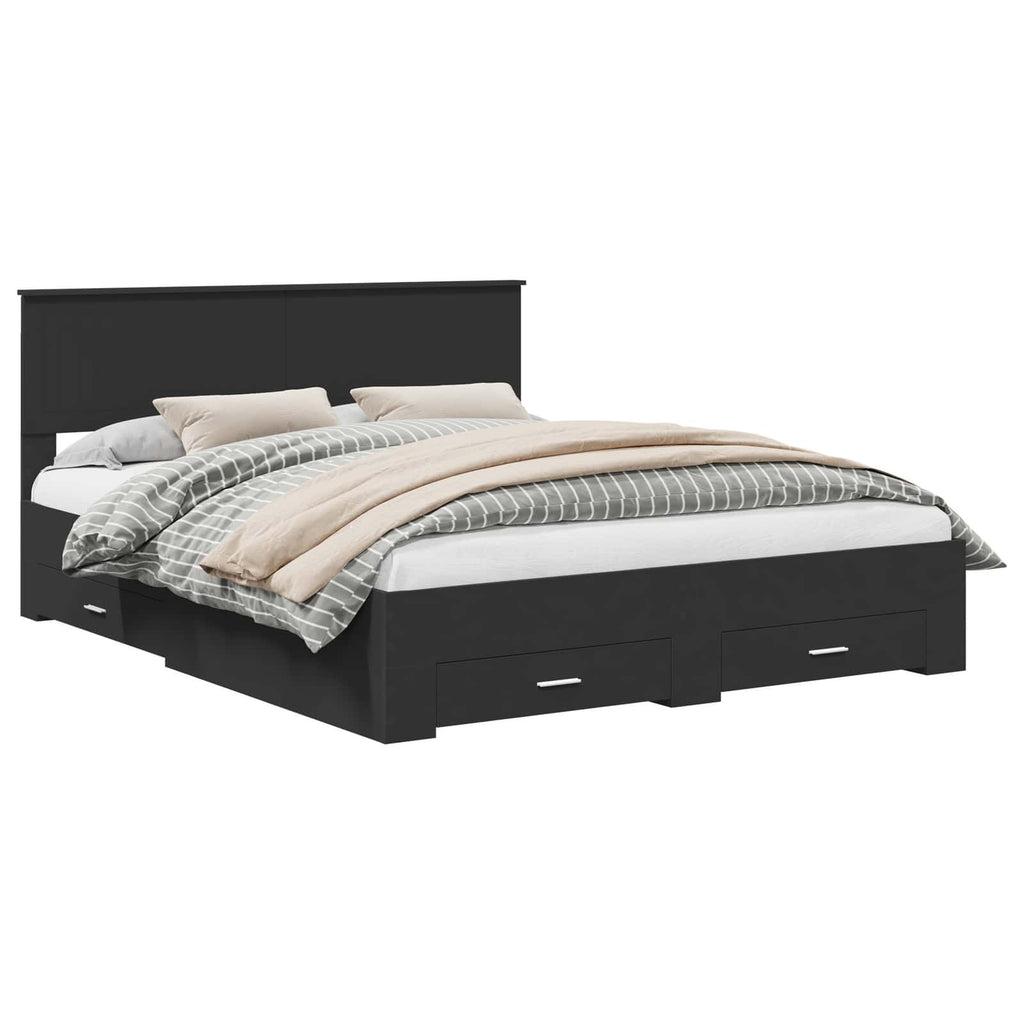 Bed Frame with Headboard Black 160 x 200 cm Engineered Wood