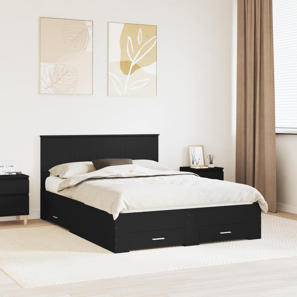 Bed Frame with Headboard Black 140 x 200 cm Engineered Wood