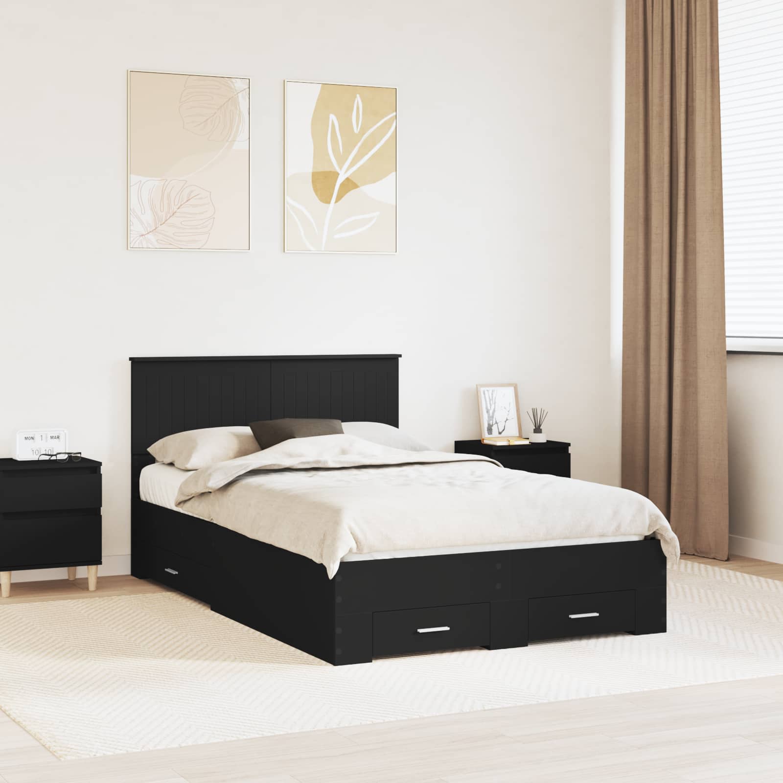 Bed Frame with Headboard Black 120 x 200 cm Engineered Wood