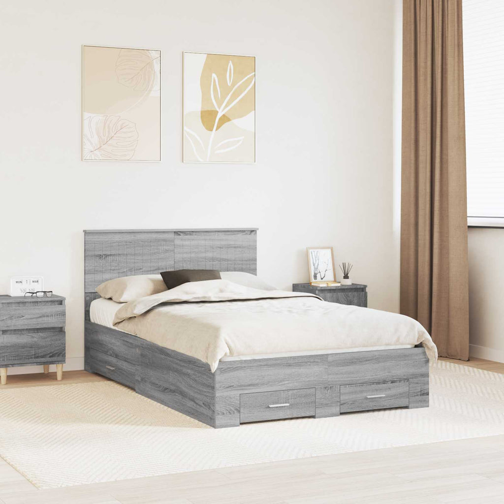 Bed Frame with Drawer Grey Sonoma 120 x 200 cm Engineered Wood