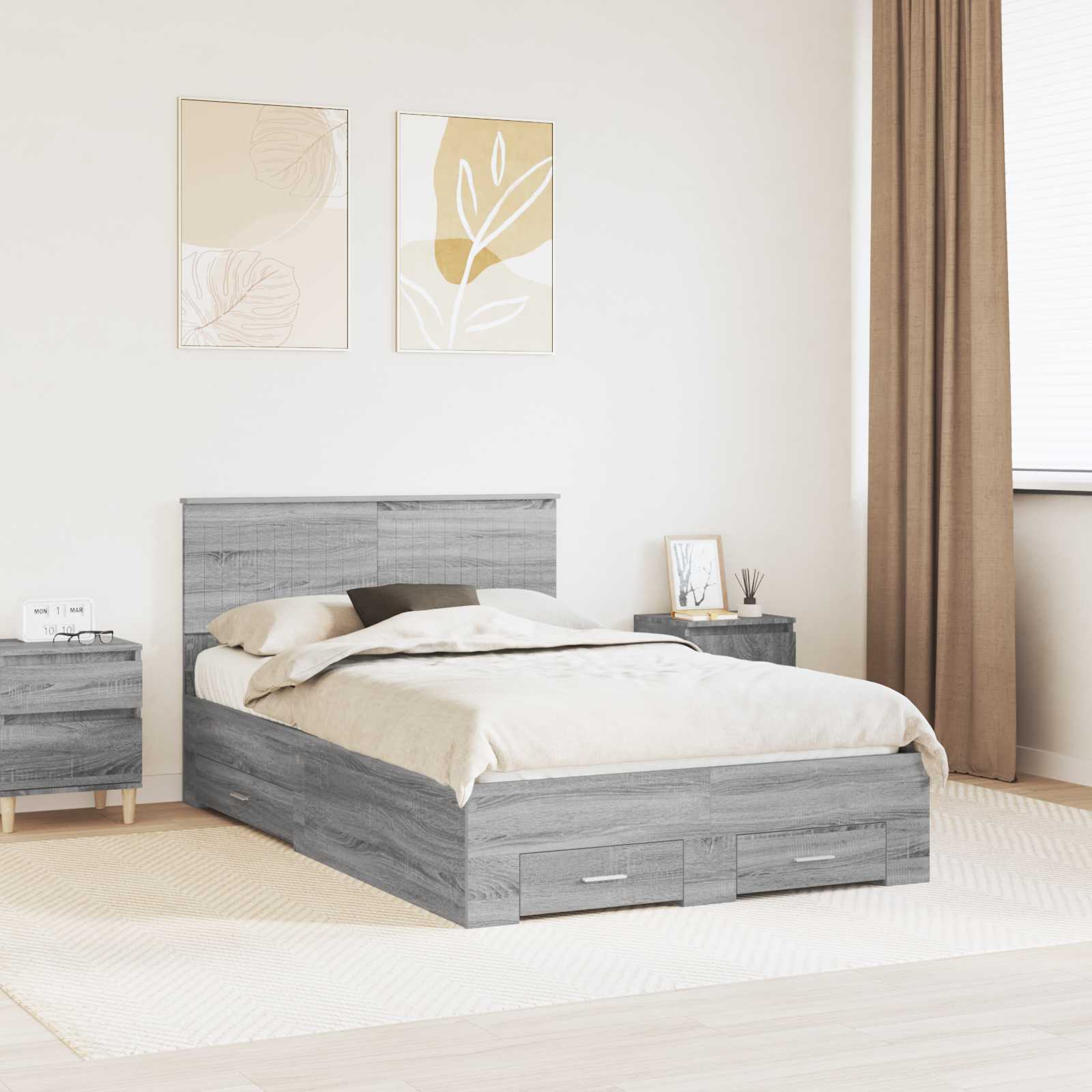 Bed Frame with Drawer Grey Sonoma 120 x 190 cm Engineered Wood