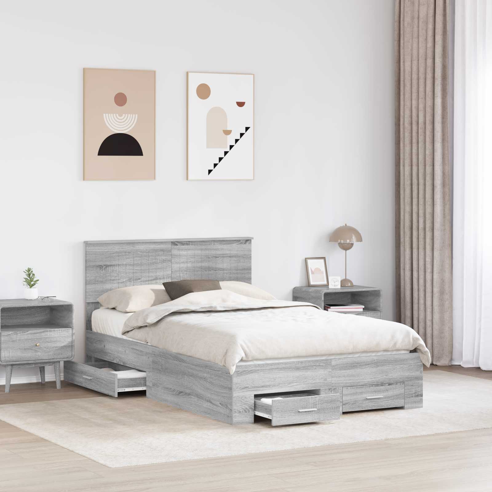 Bed Frame with Drawer Grey Sonoma 120 x 190 cm Engineered Wood