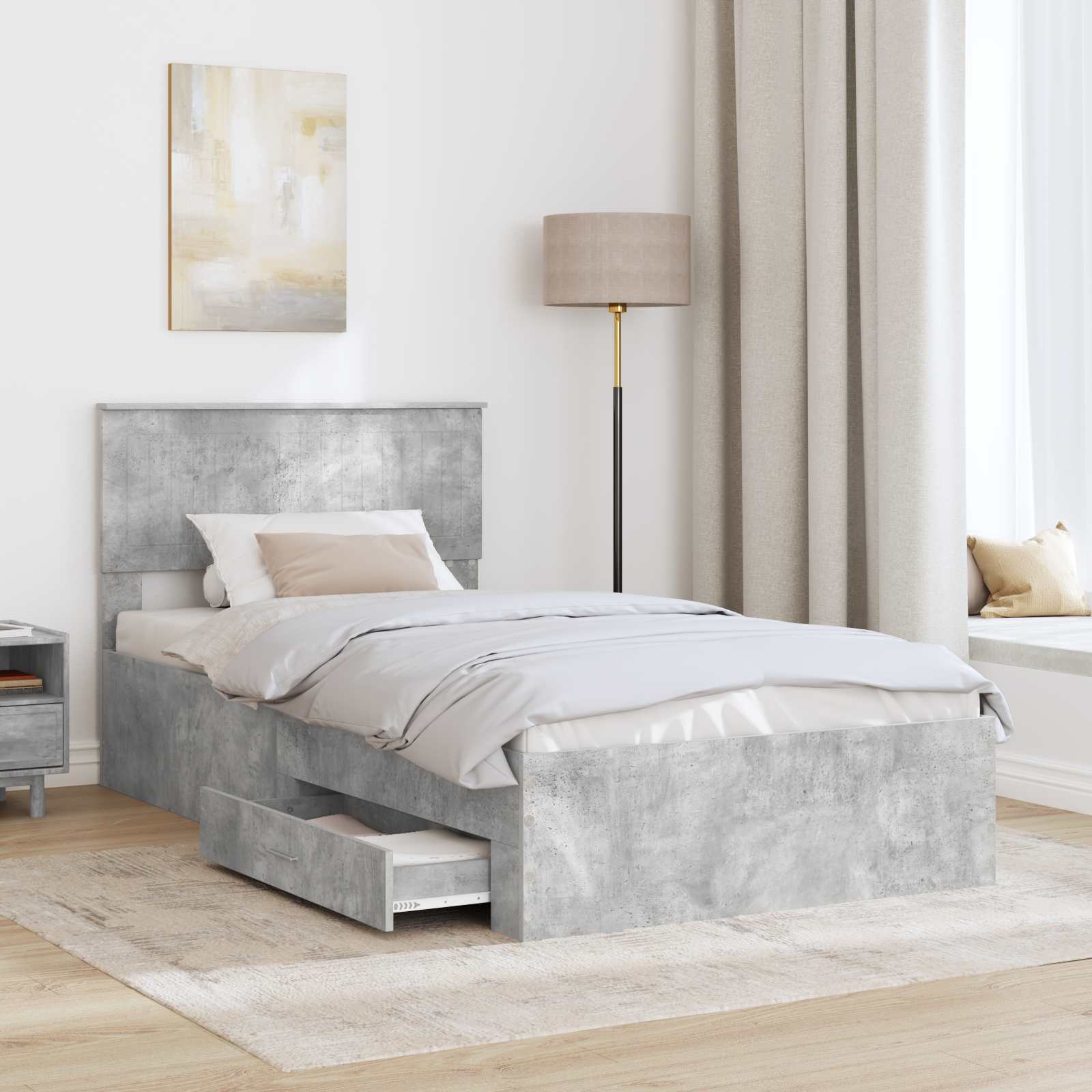 Bed Frame Concrete Grey 100 x 200 cm Engineered Wood