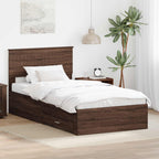 Bed Frame Brown Oak and Silver 100 x 200 cm Engineered Wood