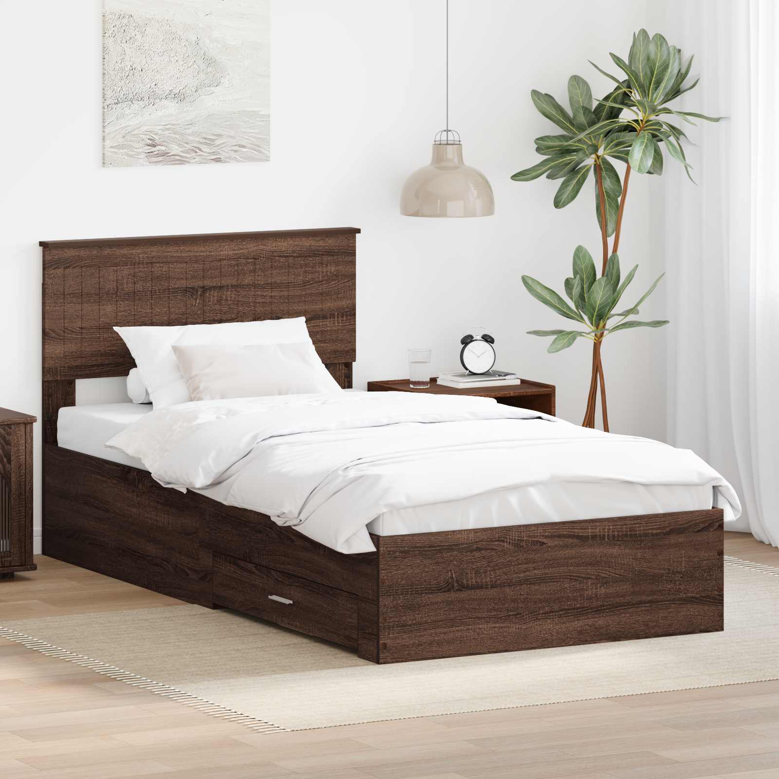 Bed Frame Brown Oak and Silver 100 x 200 cm Engineered Wood