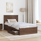 Bed Frame Brown Oak and Silver 100 x 200 cm Engineered Wood