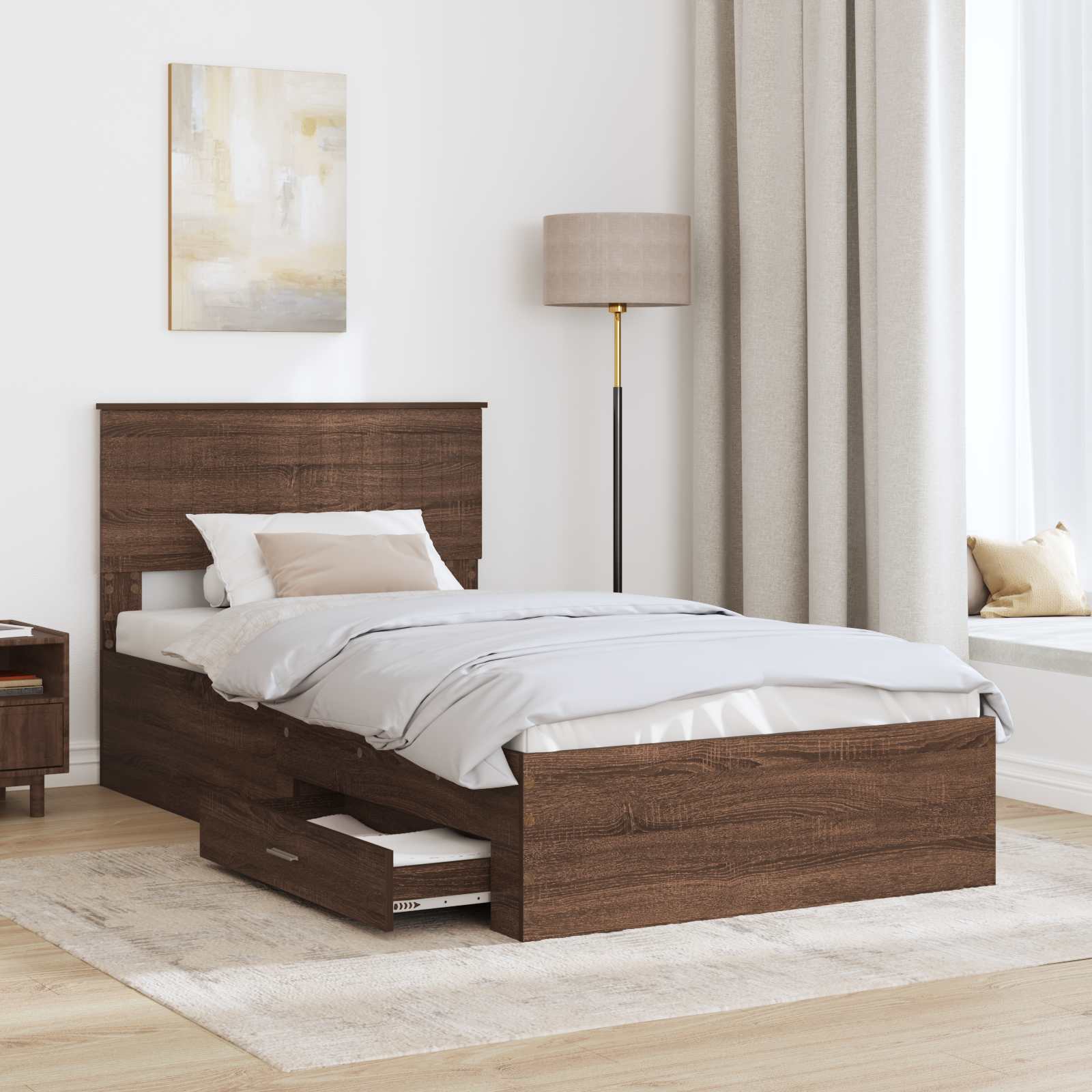 Bed Frame Brown Oak and Silver 100 x 200 cm Engineered Wood