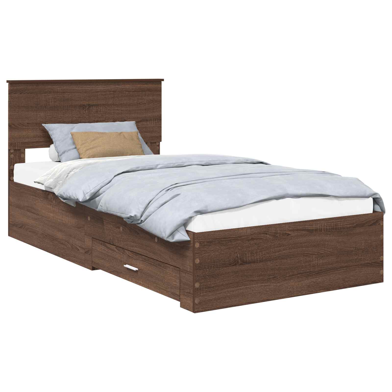 Bed Frame Brown Oak and Silver 100 x 200 cm Engineered Wood