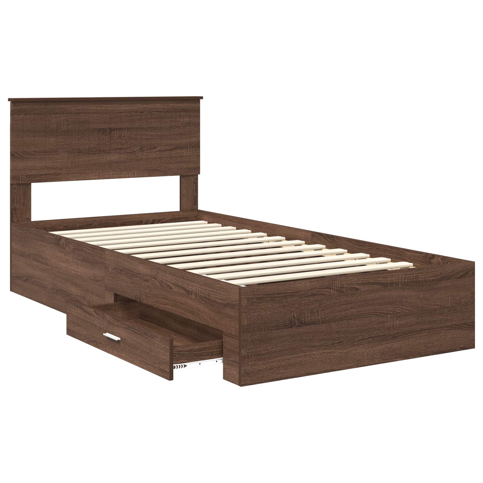 Bed Frame Brown Oak and Silver 100 x 200 cm Engineered Wood