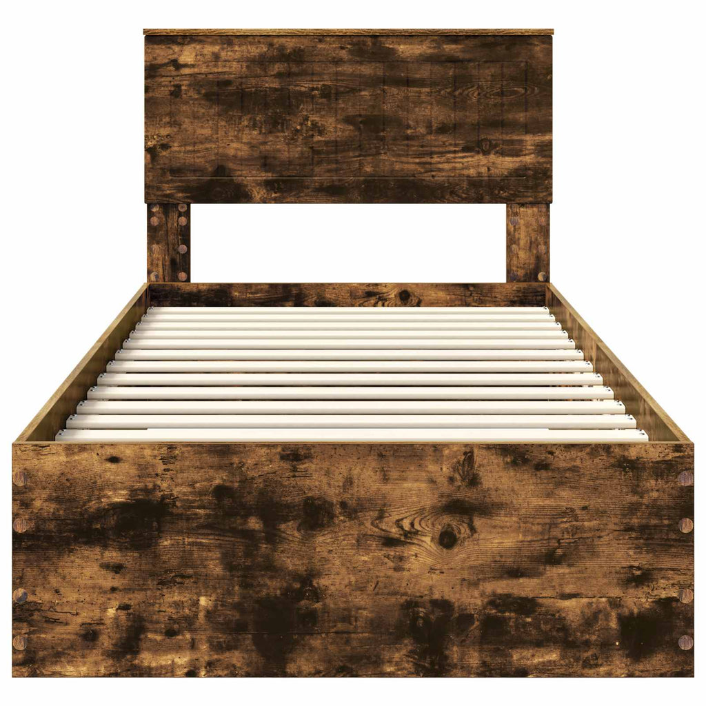 Bed Frame with Headboard Smoked Oak 90 x 200 cm Engineered Wood