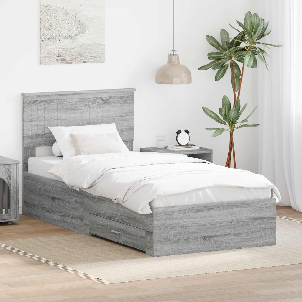 Bed Frame with Drawer Grey Sonoma 90 x 200 cm Engineered Wood