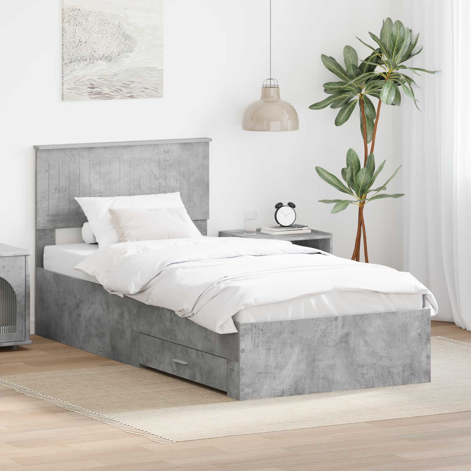 Bed Frame with Drawer Concrete Grey 90 x 190 cm Engineered Wood