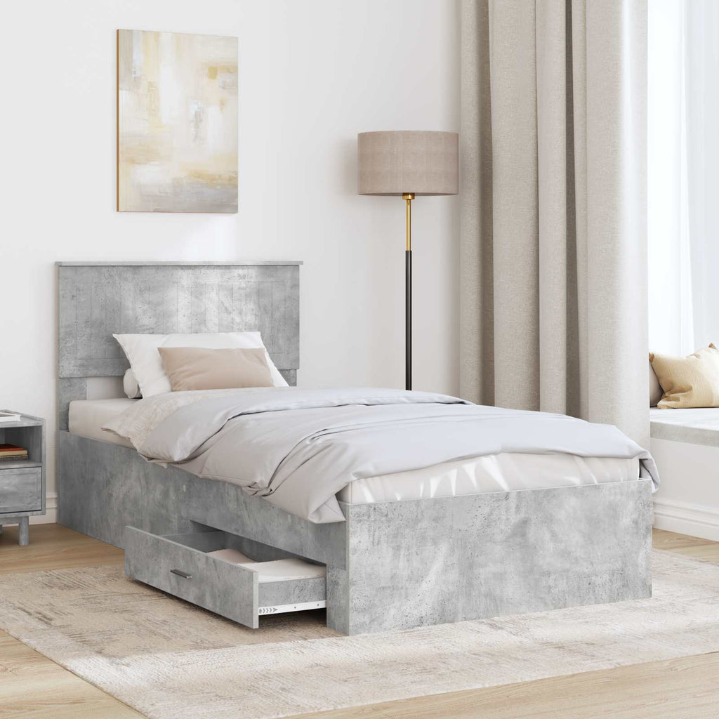 Bed Frame with Drawer Concrete Grey 90 x 190 cm Engineered Wood