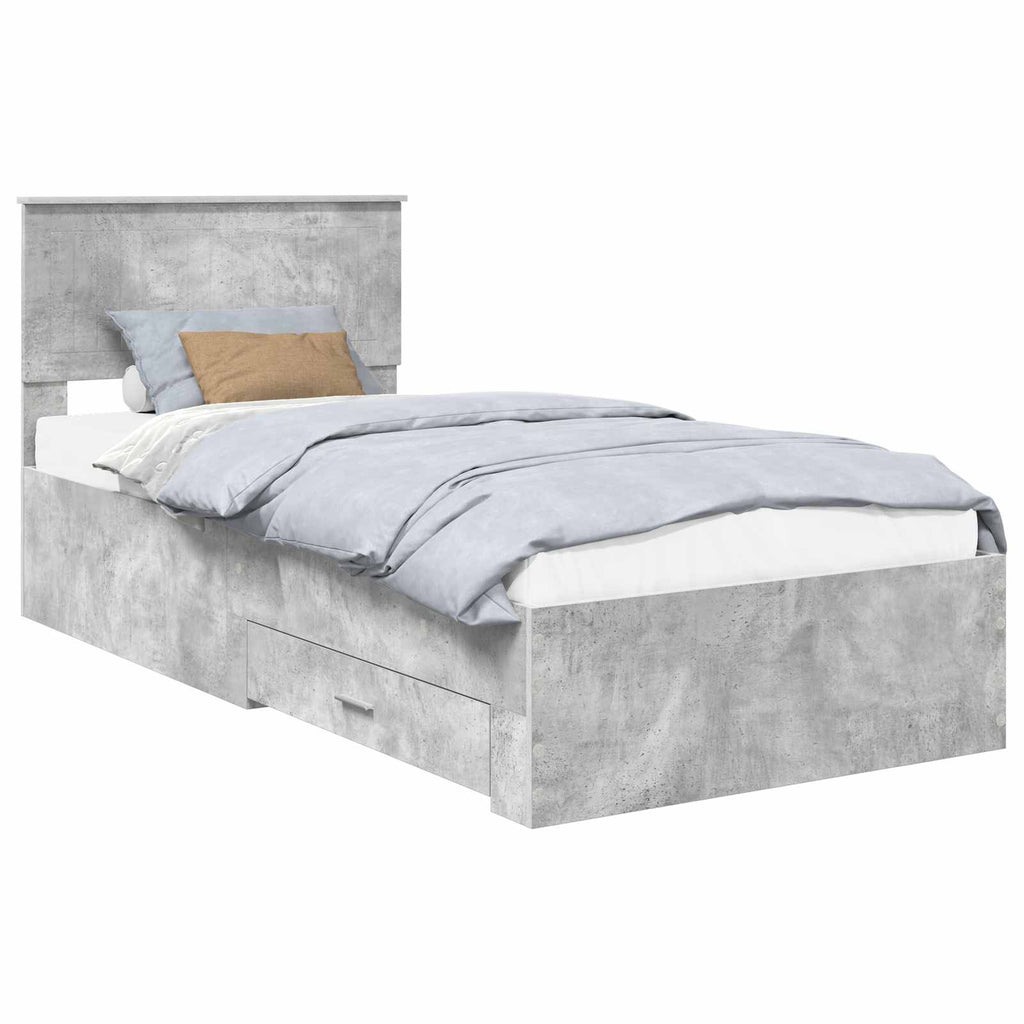 Bed Frame with Drawer Concrete Grey 90 x 190 cm Engineered Wood