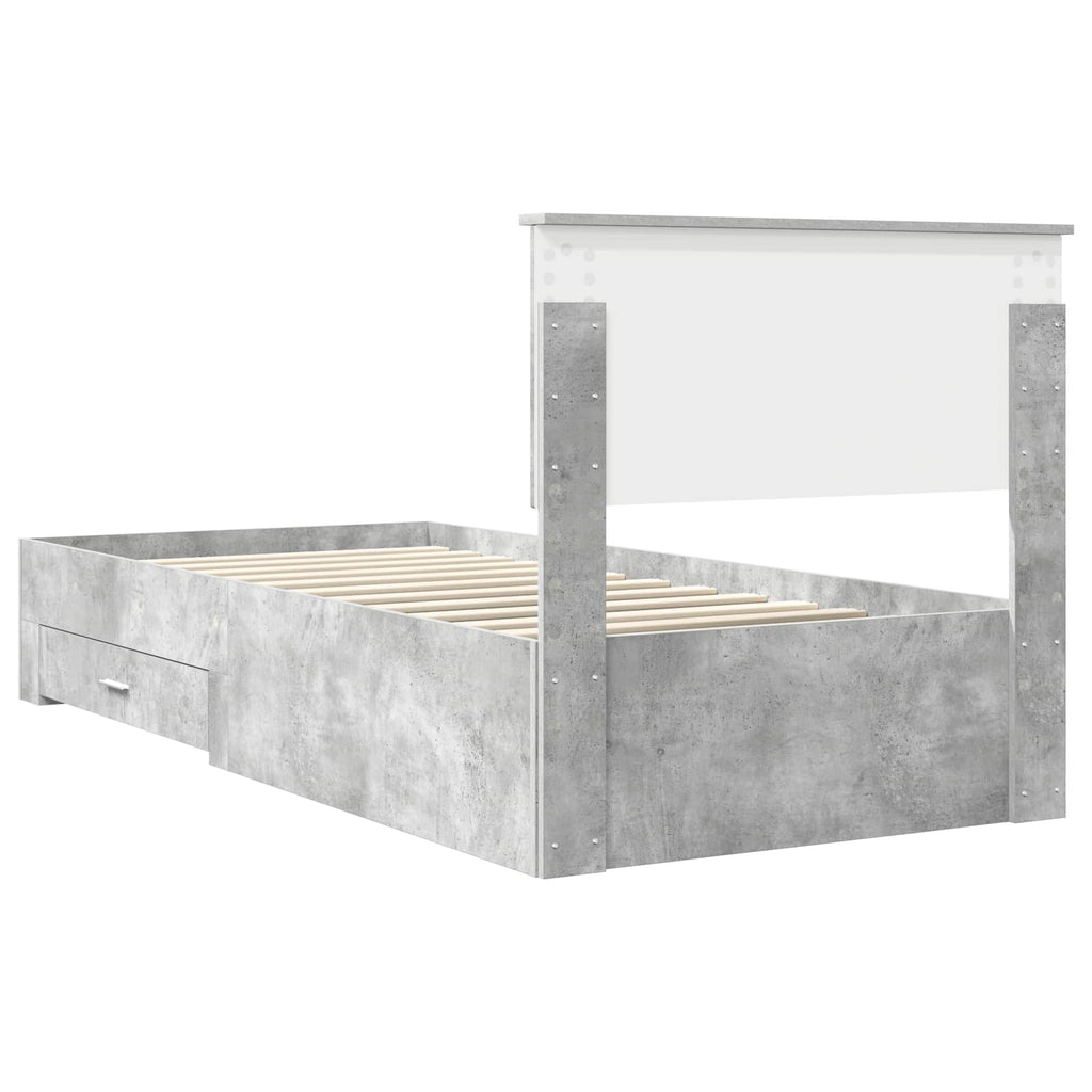 Bed Frame with Drawer Concrete Grey 90 x 190 cm Engineered Wood
