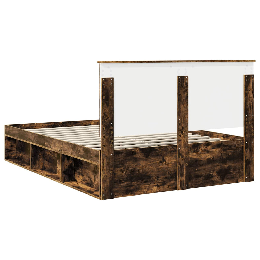 Bed Frame Smoked Oak 140 x 190 cm Solid Pine Wood
