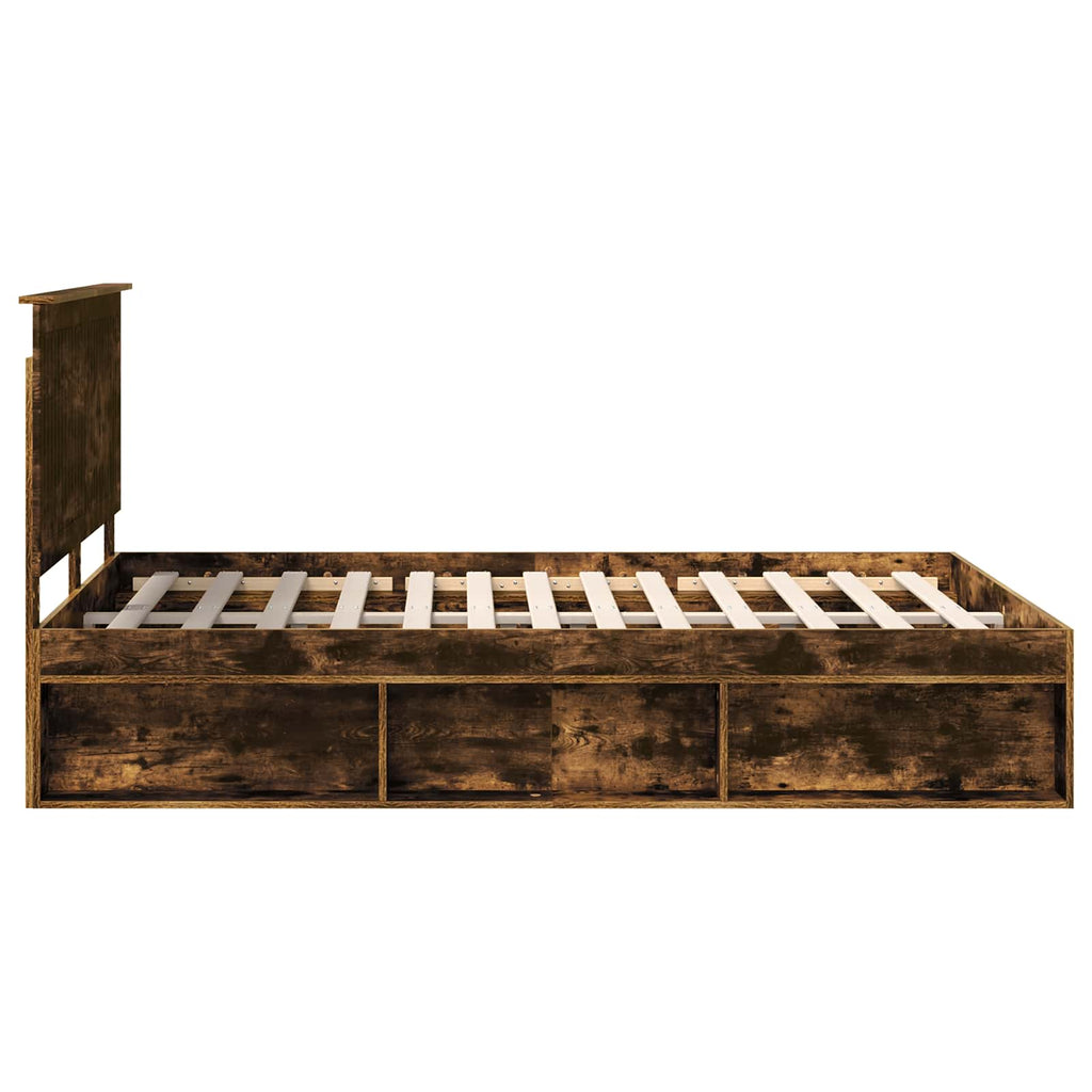 Bed Frame Smoked Oak 140 x 190 cm Solid Pine Wood