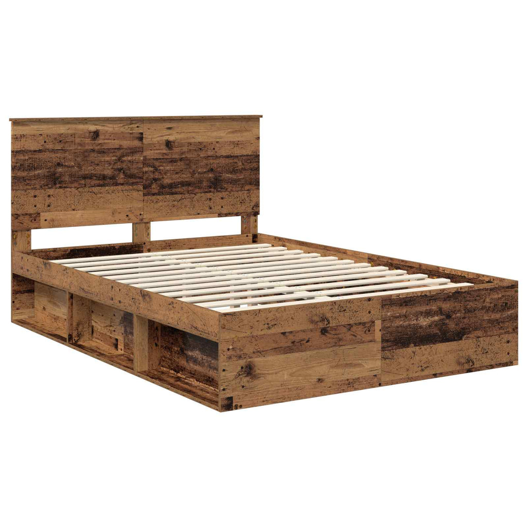 Bed Frame with Headboard Old Wood 135 x 190 cm Solid Pine Wood