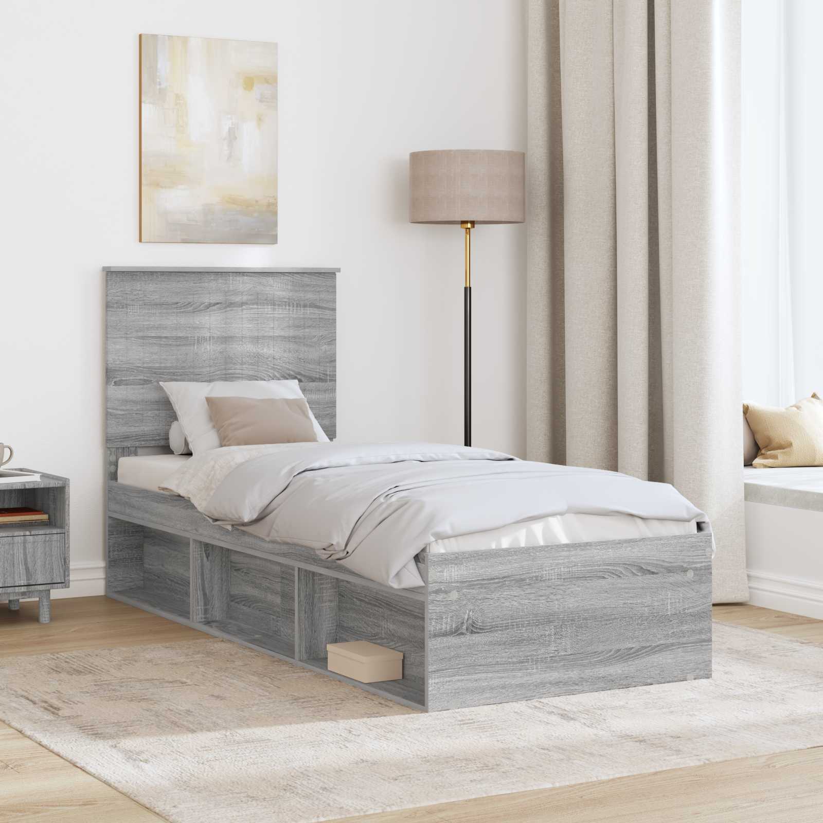 Bed Frame Grey Sonoma 75 x 190 cm Solid Pine Wood