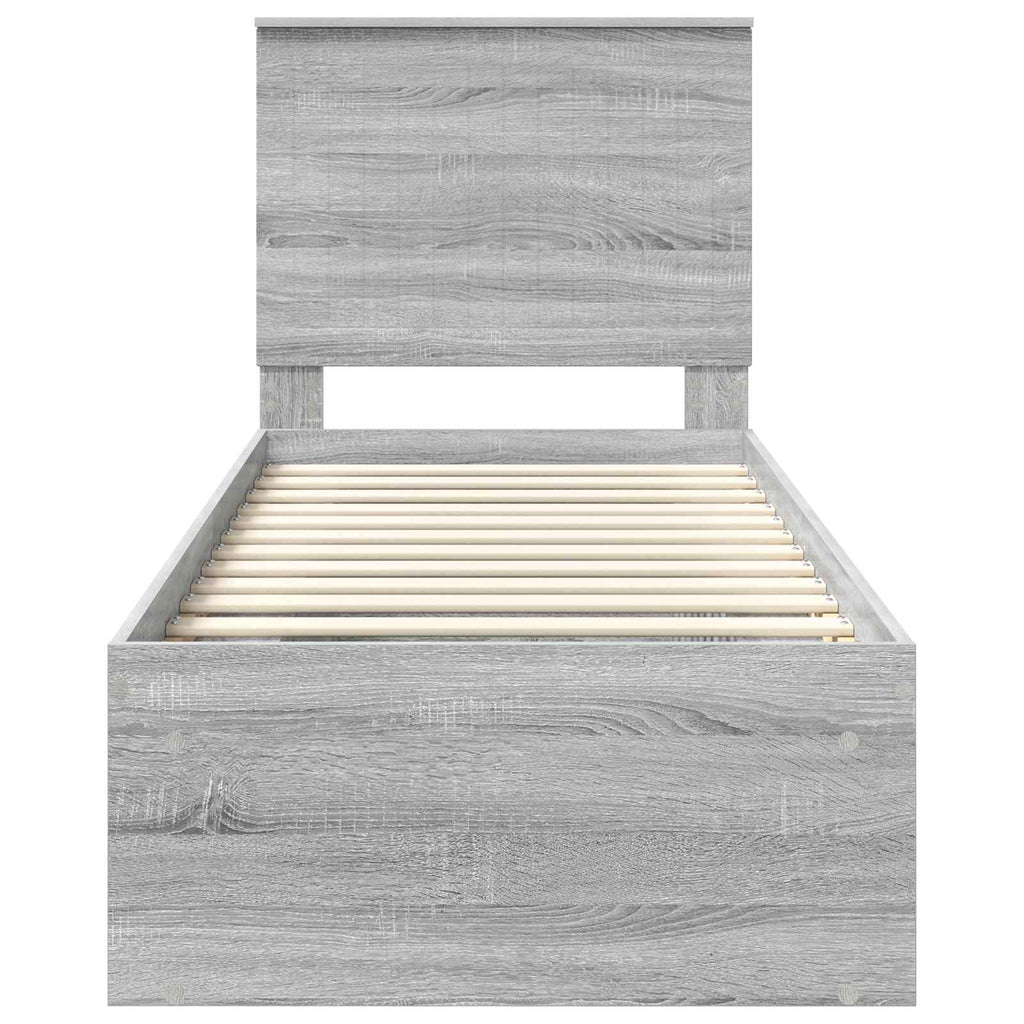 Bed Frame Grey Sonoma 75 x 190 cm Solid Pine Wood