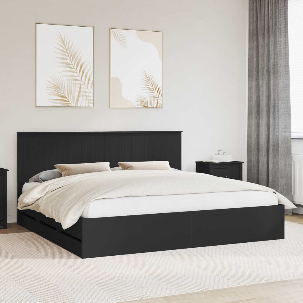 Bed Frame with Drawer Black 200 x 200 cm Engineer Wood