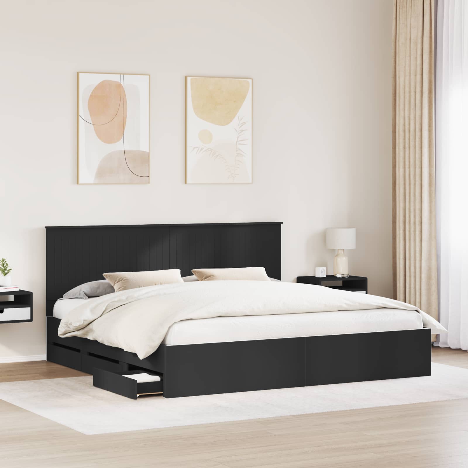 Bed Frame with Drawer Black 200 x 200 cm Engineer Wood