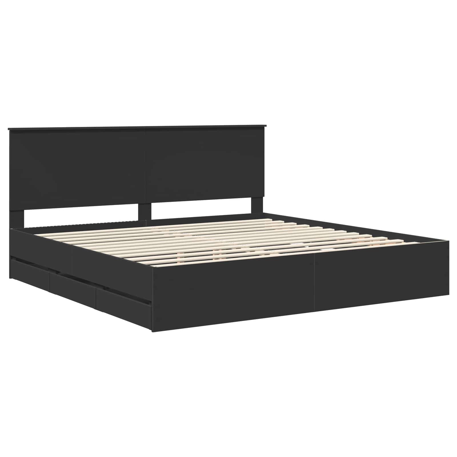 Bed Frame with Drawer Black 200 x 200 cm Engineer Wood