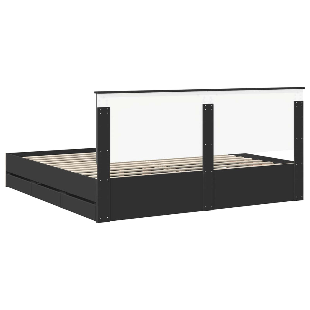Bed Frame with Drawer Black 200 x 200 cm Engineer Wood