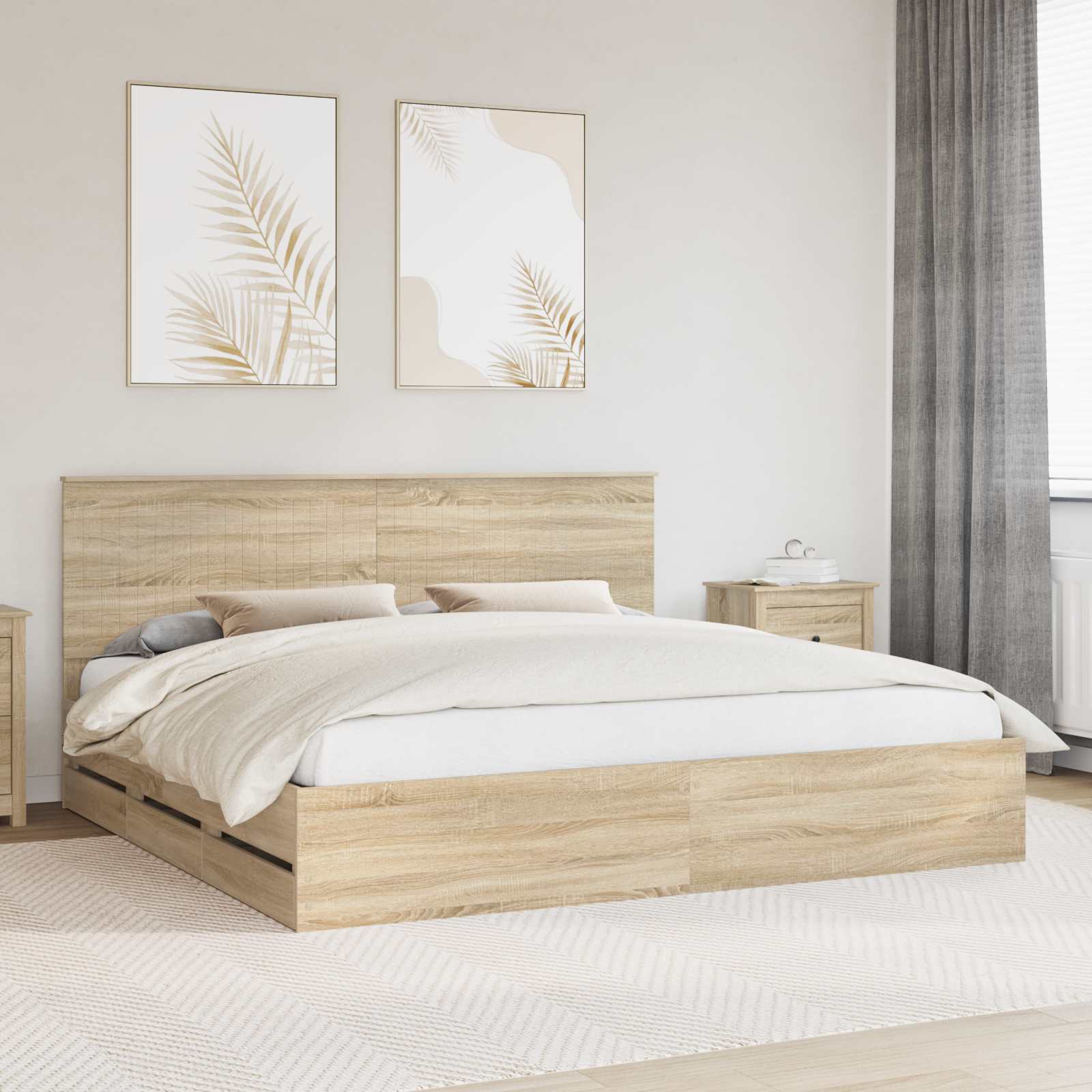 Bed Frame with Drawer Sonoma Oak 200 x 200 cm Engineer Wood