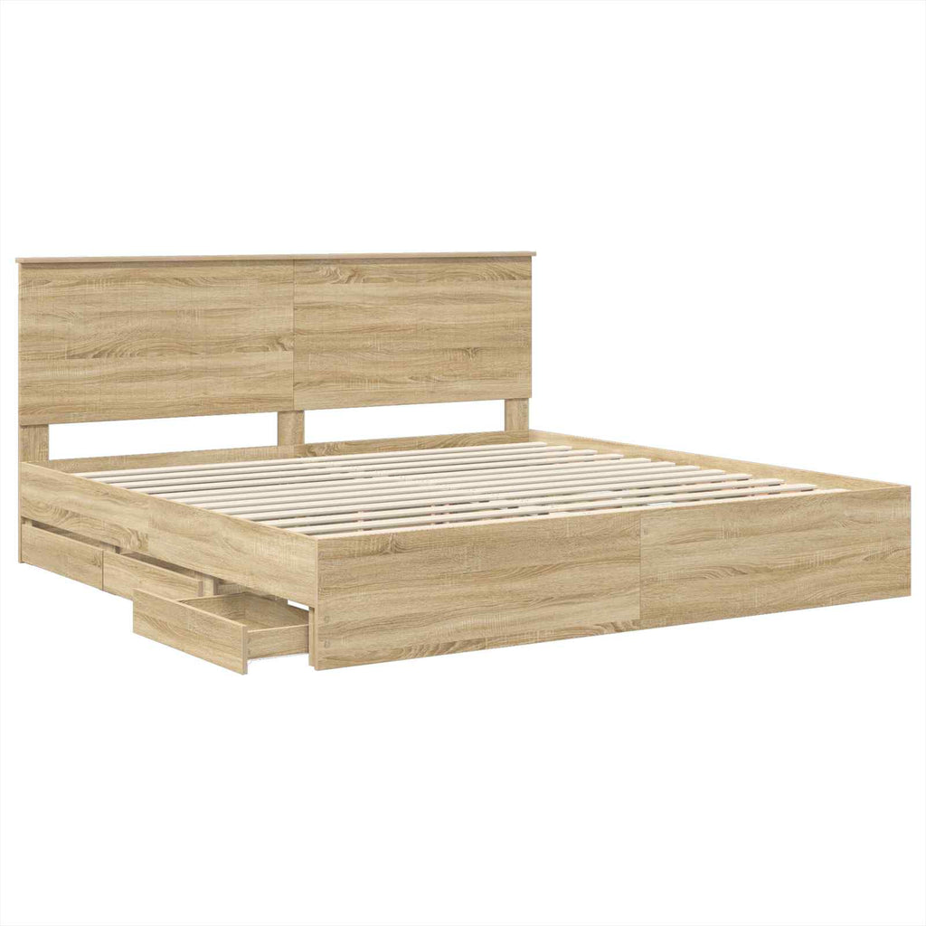 Bed Frame with Drawer Sonoma Oak 200 x 200 cm Engineer Wood