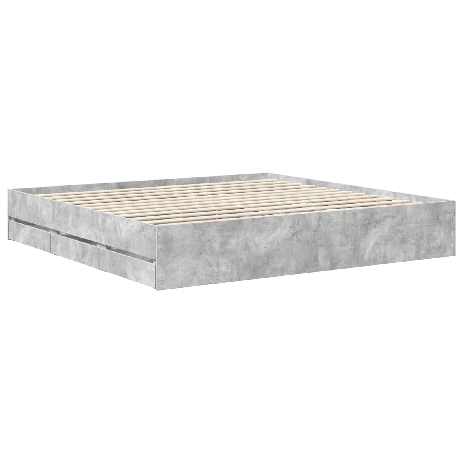 Bed Frame with Drawer Concrete Grey 200 x 200 cm Engineer Wood