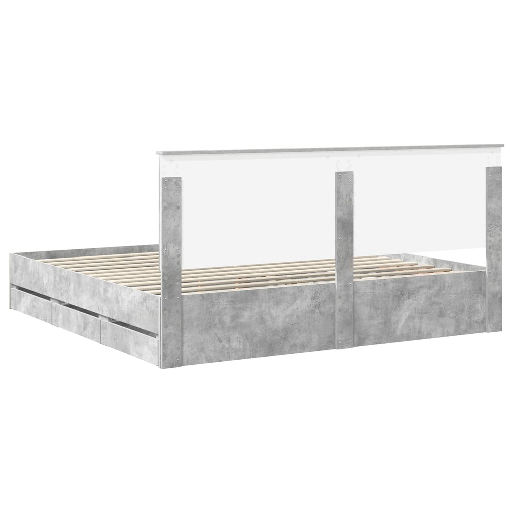 Bed Frame with Drawer Concrete Grey 200 x 200 cm Engineer Wood